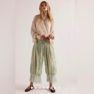 New Free People Forever Young Burnout Lace Pants ~  Seafoam Green